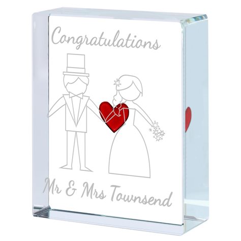 Personalised Wedding Token Tiny Red Heart Congratulations Mr & Mrs Name