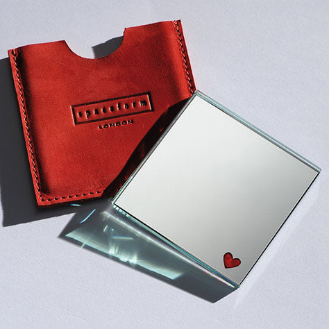 Pocket Mirror Red Heart With Suede Pocket