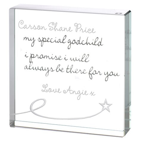 Personalise our Medium Paperweight Special Godchild Line and Star