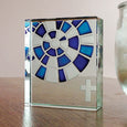 Token Cross with Blue Stained Glass