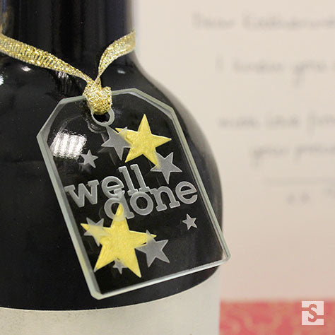 Glass Gift Tag Well Done Gold Stars