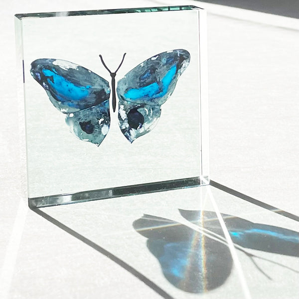 One-Off Medium Paperweight Butterfly Aqua