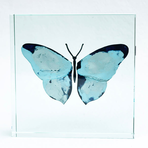 One-Off Medium Paperweight Butterfly Blues and Silver.