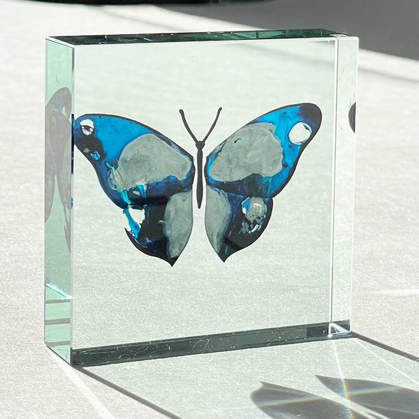 One Off Medium Paperweight Butterfly Blue Silver spots